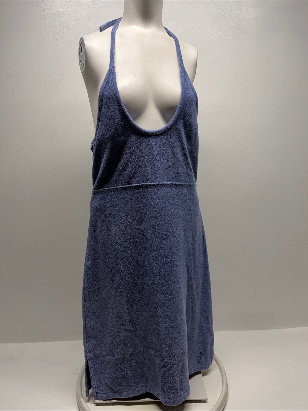 Dickie Walker Dress Mini Halter Sleeveless Terry Cloth Scoop Neck VTG Blue Small